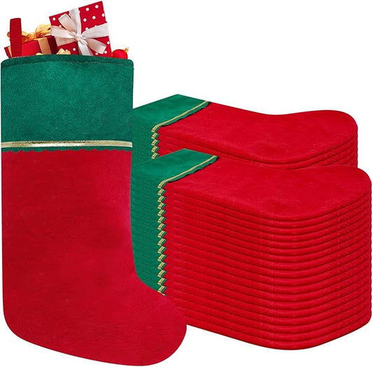 36 Pack Felt Christmas Stockings, 19 Inches Red and Green Christmas Stockings, Green Cuff with Gold Trim Christmas Stockings for Family Christmas Holiday Decorations