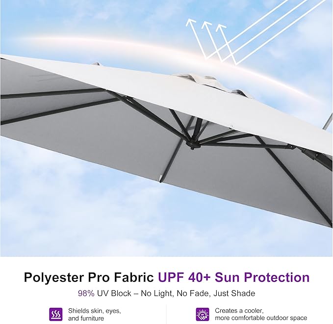PURPLE LEAF 11' X 8' Swivel Outdoor Patio Aluminum Umbrella with Base Left-right Tilting Cantilever Offset Umbrella with UV Resistant Heavy Duty Fabric for Deck Pool Patio Backyard, Pebble Grey