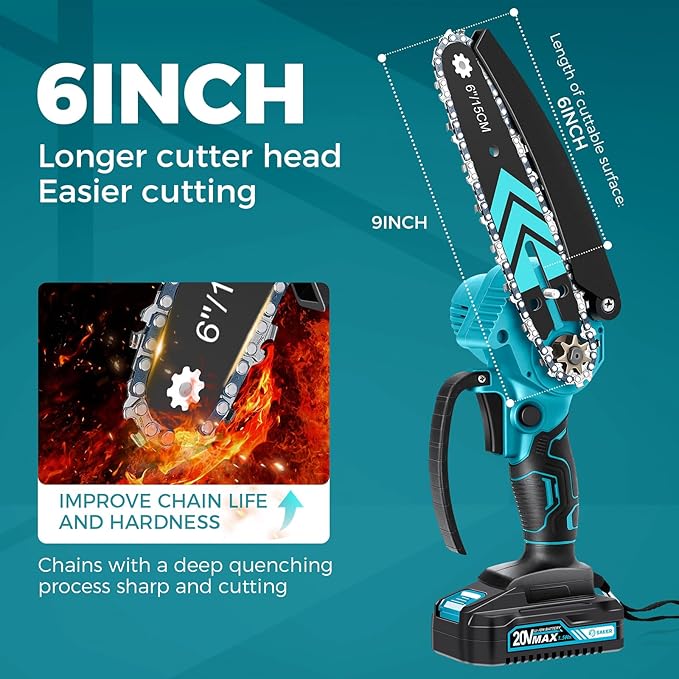 Saker Mini Chainsaw,6 Inch Portable Electric Chainsaw Cordless, Small Handheld Chain saw for Tree Branches,Courtyard, Household and Garden,Valentine's Day Gifts for Men Dad Husband Women