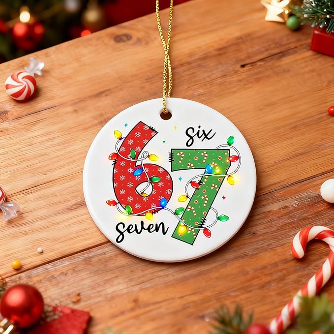 67 Christmas Ornament, Funny 67 Ornament Decor Christmas Tree Hanging Ornaments,Six Seven Ornament, 67 Decorations Meme Grandkid Birthday Gift for Younger Generations (3Pcs)