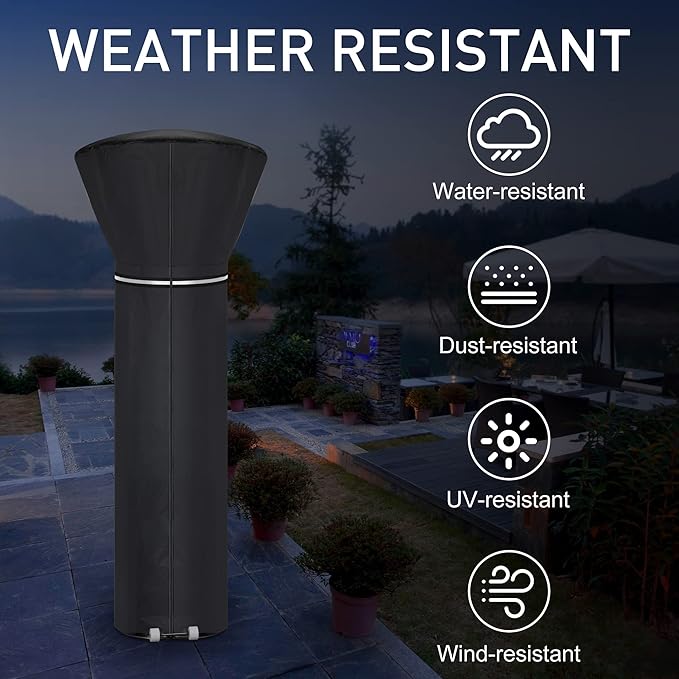Patio Heater Covers with Reflective Strip,Outdoor Heater Cover Waterproof,Dustproof,Wind-Resistant,Sunlight-Resistant,Snow-Resistant,Black,89.5''x 33.5 Dome x 19.5 Base