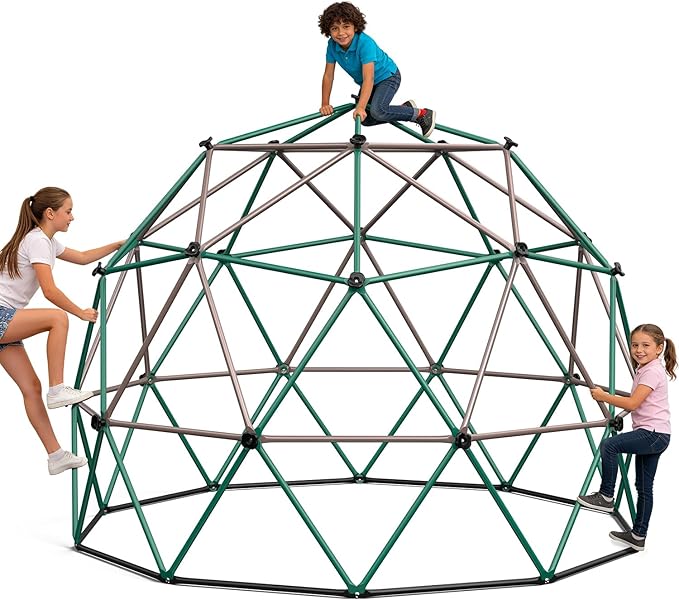 Hapfan 6.5 FT Tall Climbing Dome, Large Jungle Gym for Kids Outdoor Backyard, Monkey Bars in Natural Colors for Older Kids 8-12, Anti- Rust Playset, ASTM Approved