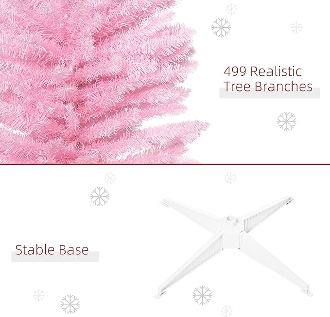 HOMCOM 7' Artificial Pencil Christmas Tree, Slim Xmas Tree with 499 Realistic Branch Tips and Plastic Stand, Pink