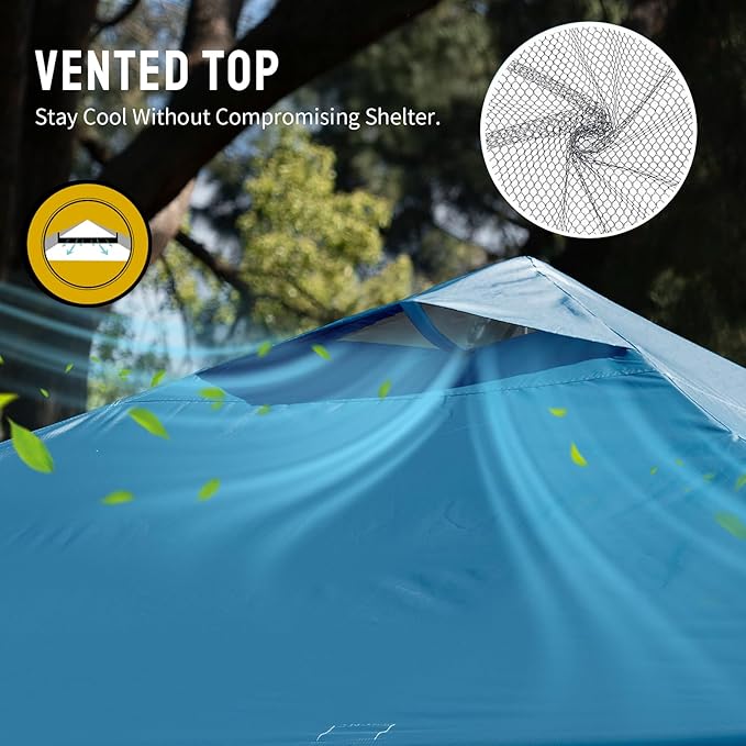CROWN SHADES 10x10 Pop Up Canopy - Beach Tent with One Push Setup - Easy Outdoor Sun Shade for Events, Parties, Camping - Gazebo with STO-N-Go Cover Bag, Silver Coated Top, Cyan Blue