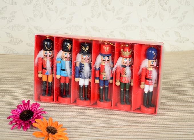 6 PCS Christmas Nutcracker Ornament Set, 4Inch Nutcrackers Tree Ornaments Set, Nutcracker Figures with Opening Mouths Christmas Decorations for Xmas Tree, Table Decor