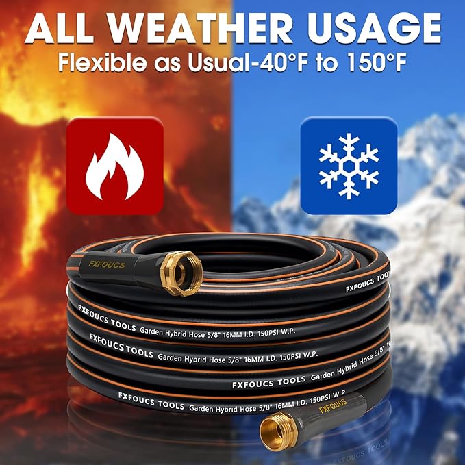 Heavy Duty Garden Hose ? 5/8 Inch Flexible, Lightweight Hybrid Hose with 600 PSI Burst Pressure, Swivel Handle, and Durable Copper Male/Female Fittings (Black with hose sprayer, 50FT)