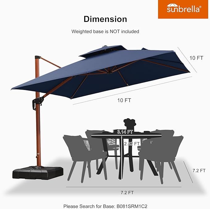 PURPLE LEAF 10' X 10' Double Top Deluxe Square Patio Umbrella - Offset Hanging Cantilever Umbrellas in Spectrum Indigo