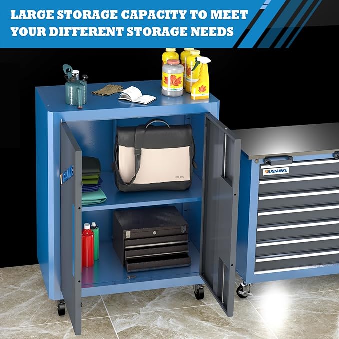 Extra-Large Rolling Tool Cabinet with Rust Resistant Wheels&Foot Pads,Heavy Duty Metal Storage Tool Chest with Adjustable Shelf and Locks,Tool Cabinet for Garage, Warehouse or Office, Easy to Assemble