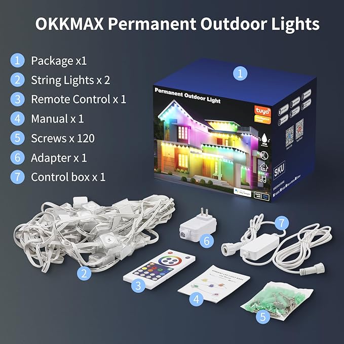 100ft Permanent Outdoor Lights with 60 LEDs, IP68 Waterproof Smart RGB+IC LED Christmas Light with 75 Scene Modes, Holiday Lights for Christmas Halloween, Work with Wi-Fi, Alexa & Google Assistant