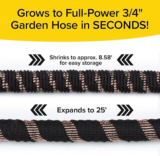 Pocket Hose Copper Bullet Expandable Garden Hose w/10 Pattern Thumb Spray Nozzle AS SEEN ON TV 650psi 3/4 in Patented Lead-Free Ultra-Lightweight Solid Copper Anodized Aluminum (25 Ft)