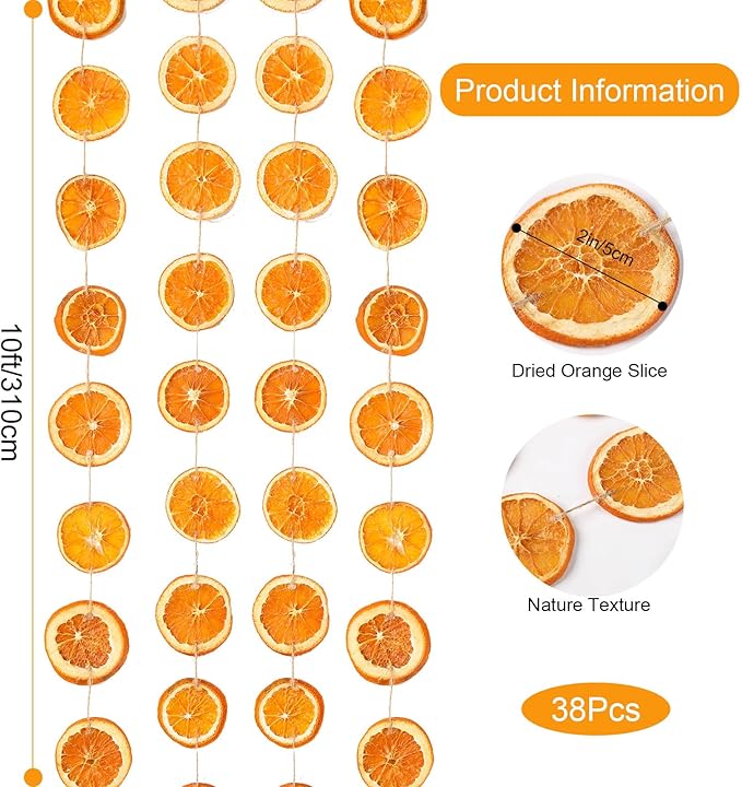 Christmas Decorations, 3 Pcs 10ft Dried Orange Slice Christmas Garland, Rustic Orange Garland for Mantle Front Door Fireplace Home Wall Doorway Window Christmas Tree Porch Farmhouse Indoor Decor