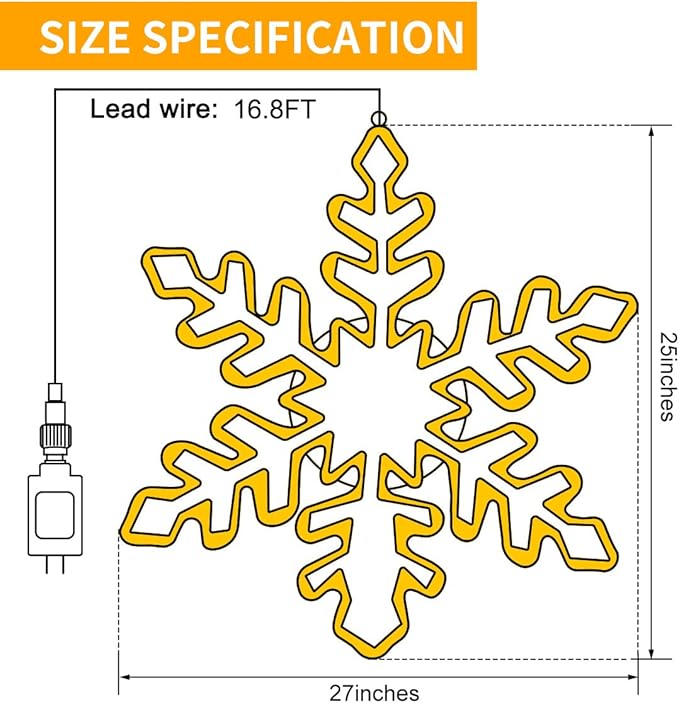 DBFAIRY 27" Christmas Big Snowflake Hanging Lights Outdoor Christmas Lights Plug in Window Snowflake Sculpture Light with Long 16.8ft Leading Cable for New Year Wall Window Porch Decor