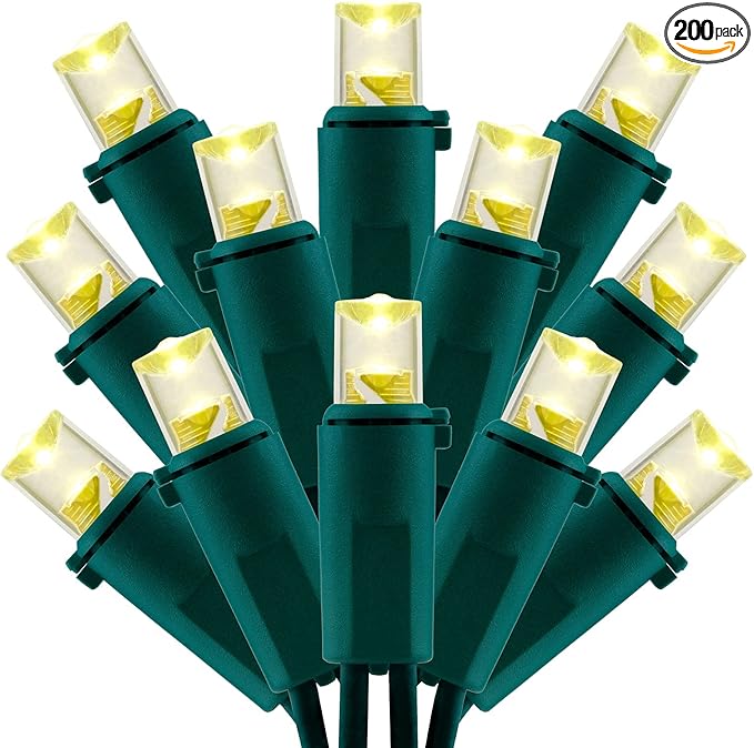 200 Count Warm White Wide Angle LED Christmas Lights, 66 ft Green Wire UL Certified Commercial Grade 5mm Holiday String Light Set (Warm White)
