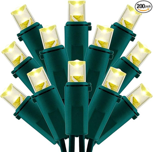 200 Count Warm White Wide Angle LED Christmas Lights, 66 ft Green Wire UL Certified Commercial Grade 5mm Holiday String Light Set (Warm White)