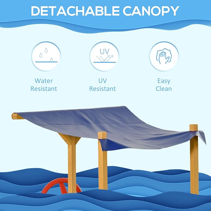 Outsunny Wooden Kids Sandbox with Canopy, Ship-Shape Outdoor Sandboat with Bench Seats, Storage, Non-Woven Fabric Cloth for Backyard, Lawn, Orange