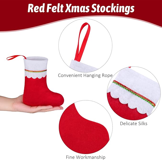 ANVAVO 24 Pack Christmas Stockings 9 Inch Red Felt Xmas Stockings Christmas Tree Hanging Ornaments for Xmas Wall Fireplace Door Window Decorations