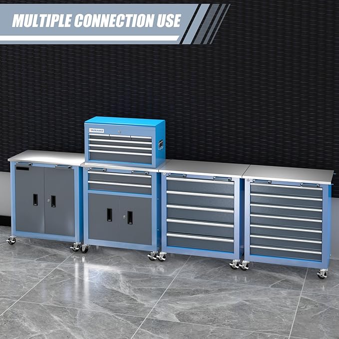 LARBANKE 8-Drawer Rolling Tool Chest with Wheels and Door,Tool Box with Sliding Drawer,Stainless Steel Countertop Tool Chest,can Form Large Workbench,for Garage Workship