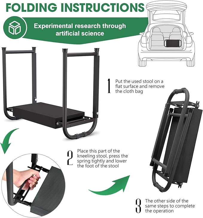 Heavy Duty Garden Kneeler and Seat for Elderly, 400lbs Capacity Foldable Gardening Stool with Support Legs & Thick Pad, Includes Large Tool Organizer Bag, Black