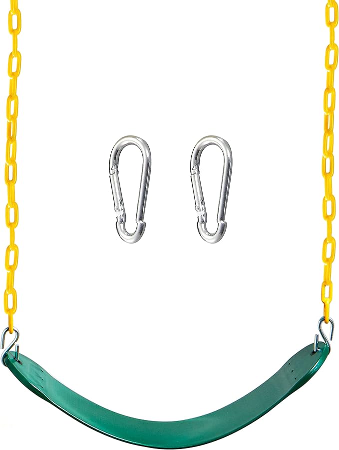 TURFEE Heavy Duty Swing Seat Green Color with 66¡± Chain, Swing Set Accessories Replacement with Snap Hooks for Kids Outdoor Play Playground