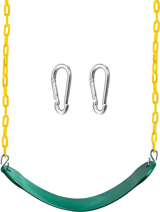 TURFEE Heavy Duty Swing Seat Green Color with 66¡± Chain, Swing Set Accessories Replacement with Snap Hooks for Kids Outdoor Play Playground