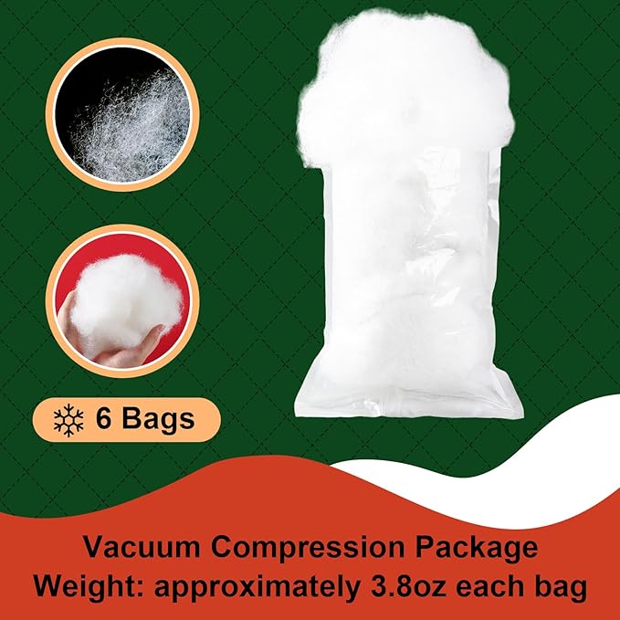 6Pack Christmas Fake Snow Decoration 600g/21.1oz Artificial Fluffy Snow Fiber Soft Fake Fluffy Snow Blanket Indoor Fake Winter Snow Stuffing Snow Covering (6)