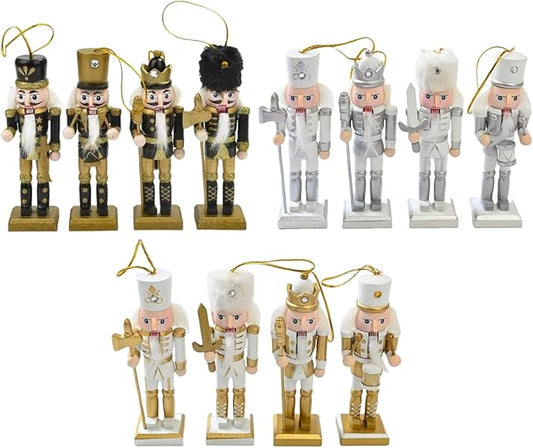 12 PCS Christmas Nutcracker Ornament Set, 4.7Inch Nutcrackers Tree Ornaments Set, Nutcracker Figures with Opening Mouths Christmas Decorations for Xmas Tree, Table Decor