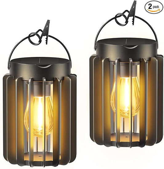 Solar Lanterns Outdoor Waterproof, Brighter Up to 12 Hrs Outdoor Hanging Solar Lights, Outside Hanging Lanterns for Garden Porch Patio Yard Decor, Gifts for Women Mom Father Black 2 Pack