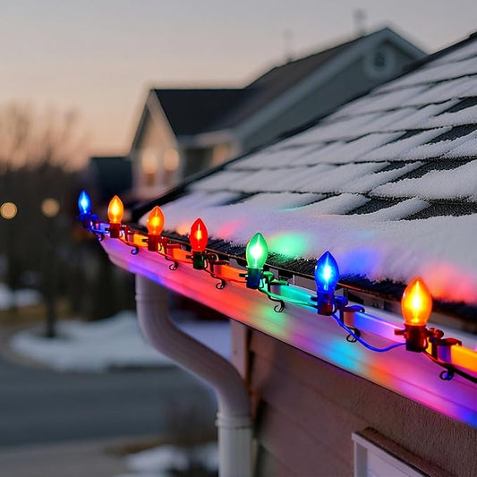 C9 LED Outdoor Christmas Lights,C9 String Lights with Quick Clips,for Xmas House Roof Gutter,Plug in & Connectable,50FT 50 Light,Multicolor