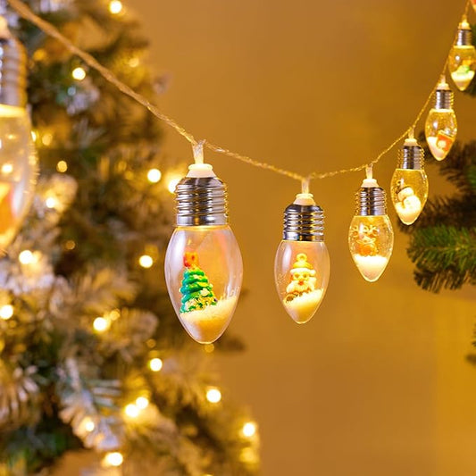 Brightown Indoor Christmas Lights, 7.5FT Battery Powered String with Santa, Gifts and Adorable Ornaments Inside Snow Globes, Ideal for Tree, Party, Garland Decor