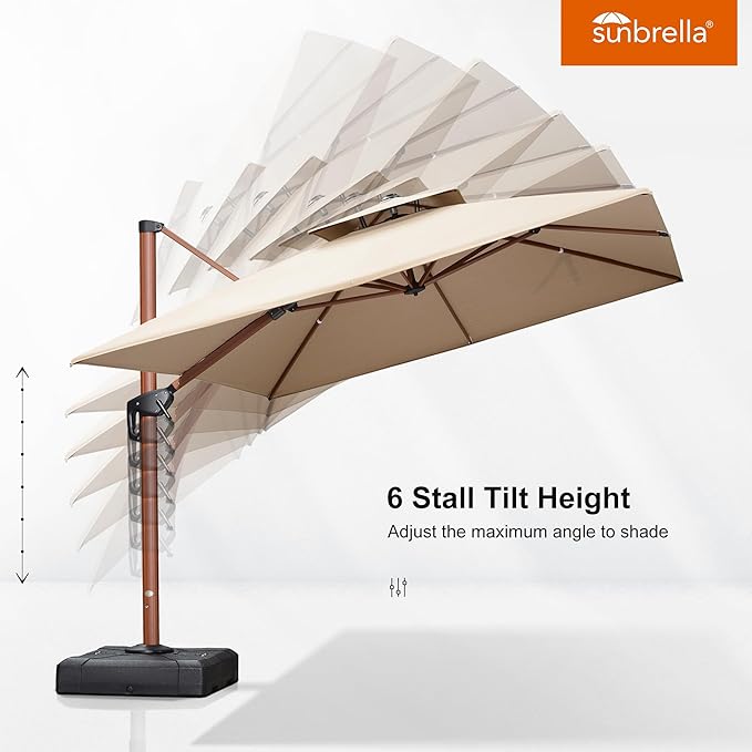 PURPLE LEAF 9' x 12' Double Top Deluxe Rectangle Patio Umbrella - Offset Hanging Cantilever Umbrellas in Heather Beige