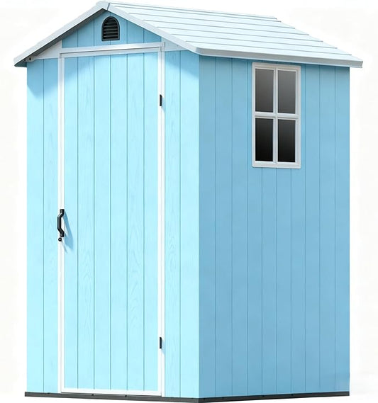 Patiowell 4 x 6 Resin Storage Shed, Blue Outdoor Plastic Garden Shed with Lockable Door & Window, Easy Assembly Tool Shed for Backyard