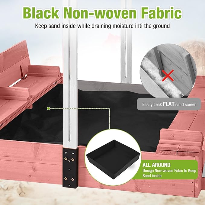 Wooden Sand Box with Cover,Sandbox with Lid Foldable Beench Seats,Sand Boxes for Backyard Garden, Beach Patio Outdoor (Sandbox-P)