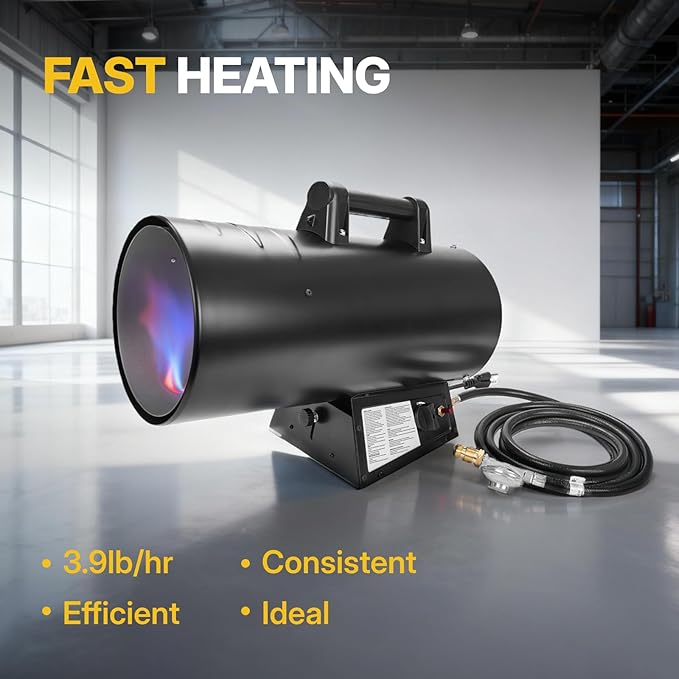 85,000 BTU Portable Forced Air Propane Heater - 10 ft Hose & Regulator Included, Adjustable Torpedo Heater for Garage, Construction Sites, Jobsite, Patio
