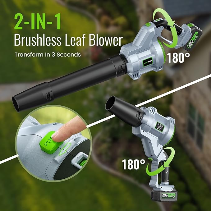 Leaf Blower Cordless, 680CFM Leaf Blowers with 2 x 4.0Ah Batteries & Charger, 5-Speed Brushless Motor, Lightweight Snow Blower Grass Blowers for Lawn Care, Patio, Yard, Blows Leaves, Snow