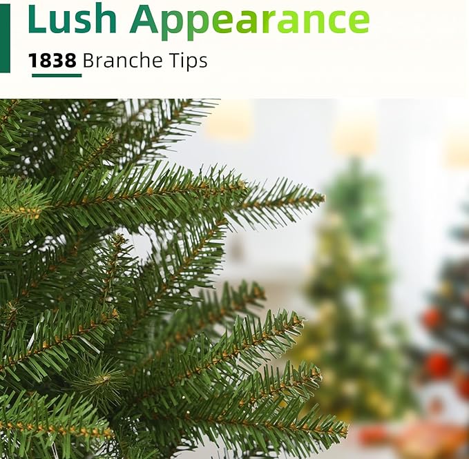 6.5FT Unlit Christmas Tree Green, Dunhill Fir Artificial Tree with 1838 PVC Branch Tips, Realistic Full Shape, Foldable Metal Stand for Indoor Home, Office & Holiday Decoration