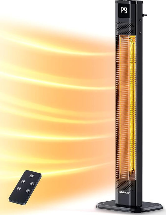 VAGKRI Outdoor Heater, 1s Instant Heating 42in Infrared Patio Heaters, 9 Heat Levels, 24H Timer, IPX5 Waterproof Electric Patio Heaters for Garden, Deck, Restaurant, Garage, Indoor & Outdoor Use