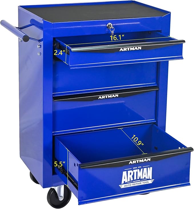 RYH 4 Drawers Rolling Tool Chest - 13 D x 20.9 W x 30.5 H Heavy Duty Mobile Tool Cart with Locking Wheels & Ball Bearing Drawers, Garage Tool Storage Cabinet (Blue, 4 Drawers)