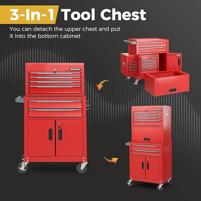 Goplus Tool Chest, 6 Drawers 3-in-1 Extra Large Tool Storage Cabinet with 4¡± Universal Lockable Wheels, Auto Lock, Protective Liner, Heavy Duty Rolling Tool Box for Garage, Workshop