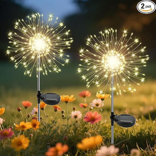 Garden Outdoor Lights, 2 Pack 120 LED Solar Garden Lights Fairy Lights Outdoor Waterproof Decorative Solar Firework Lights for Yard Patio Pathway Flowerbed Party Wedding Decor, Warm White