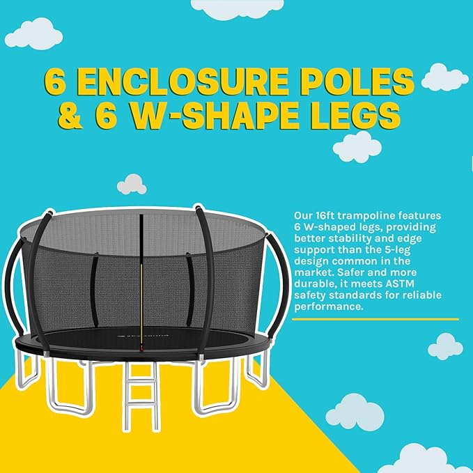 SkyBound Trampoline with Curved Safety Padded Poles - Large Outdoor Backyard ASTM Safety Approved Trampolines for Kids & Adults - Heavy Duty Recreational Outside Trampoline with Safety Net
