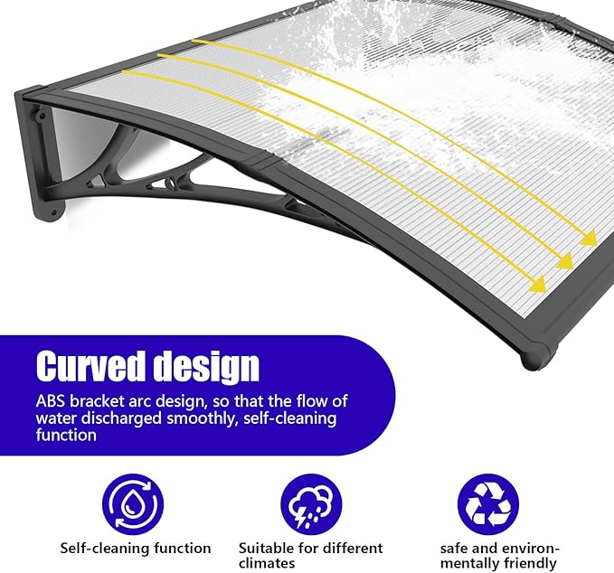 Awning for Outside, 32x40 UV-Resistant Rain and Snow-Proof House Overhang Canopy, Polycarbonate Door Awnings Exterior for Outdoor Patio, Porch, Deck, Window