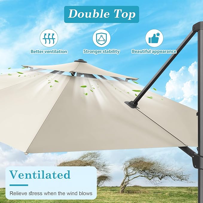 HOTEEL10x10ft Patio Umbrella Cantilever Umbrellas - Upgrade and Intensify - 360 Rotation and 5 Angles Adjustment - Aluminum Offset Pool Umbrella Outdoor Umbrellas for Patio Garden Pool