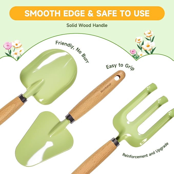 Kids Gardening Tool Set Toys - 8 Pieces Quality Garden Kit for Toddlers & Kids with Shovels, Rake, Watering Can, Hat, Apron, Gloves & Storage Bag (B-Green)