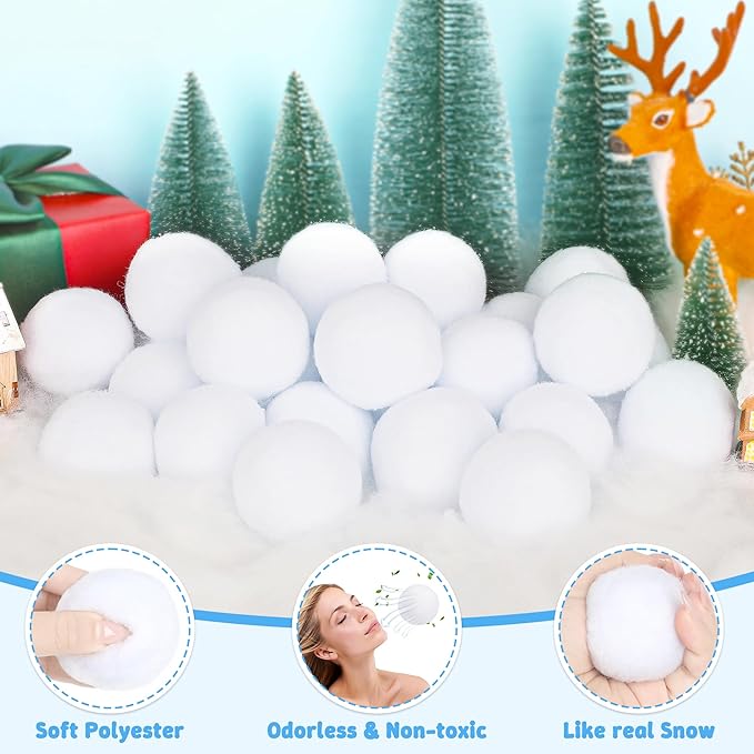 Luces 200 PCS Snow Balls for Fight Indoor, Plush Fake Snow Balls, Soft White Balls for Toss Game Outdoor Indoor, Parent-Child Interactive Activities Snow Decorations