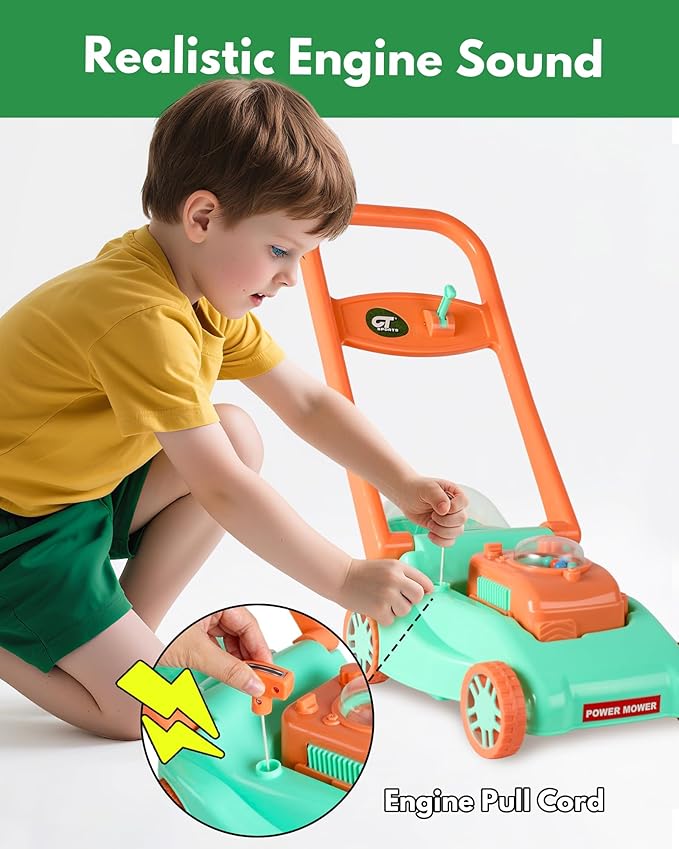 Kids Lawn Mower with Realistic Grass-Cutting Action and Sounds – No Batteries Required | Fun Outdoor Push Toy, Birthday Gift & Holiday Present for 3, 4, 5, 6, 7, 8 Year Old Boys and Girls (Green)