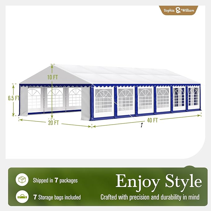 Tents for Parties Party Tent 20x40 ft, Outdoor Canopy Carpas para Fiestas Heavy Duty, Large Waterproof Patio Event Wedding Tent White & Blue with Sidewalls Walls for Backyard
