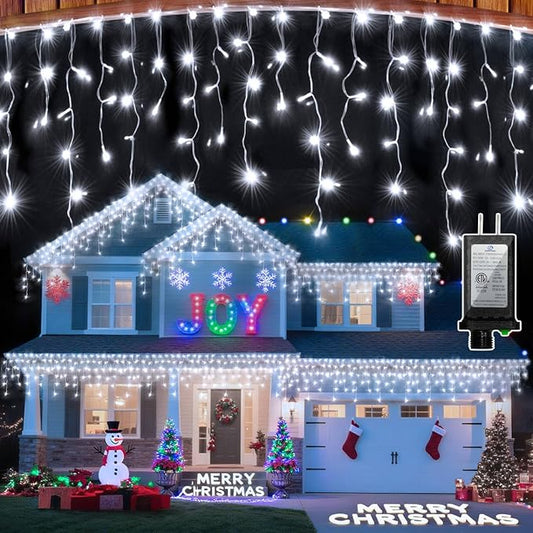 1332 LED Christmas Lights with 296 Drops,132ft 12 Modes Hanging ice String Lights with Timer & Dimmable & Waterproof, Plug-in Fairy Lights for Tree Holiday Wedding Party Christmas Decor Cool White