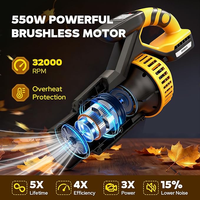 Cordless Leaf Blower Compatible with Dewalt 20V MAX Battery (NO Battery), 710 CFM/180 MPH Brushless Electric Leaf Blower with Shoulder Strap, 3-Speed Modes, Handheld Blowers for Lawn Garden Yard Care