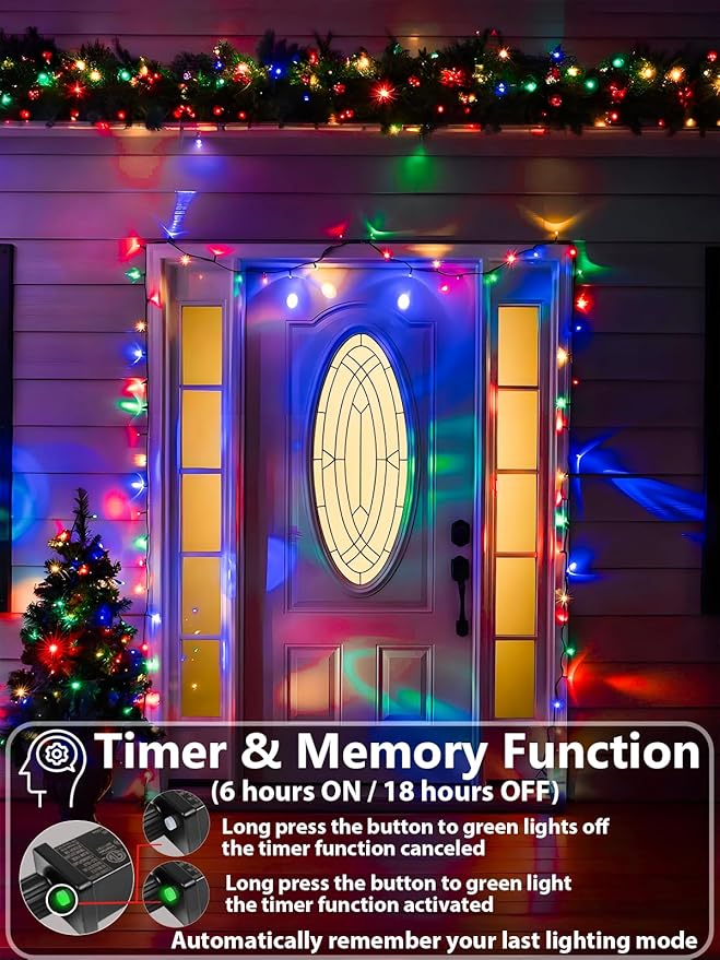 Upgraded 165FT 500 LED Multicolor Christmas String Lights Indoor & Outdoor, Memory Function & Timer & 8 Modes, Green Wire Waterproof String Lights for Xmas Tree Holiday Party Garden Decor (Multicolor)