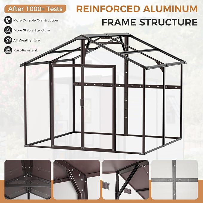 CDCASA 8x8 FT Resin Storage Shed with Floor Included, Large Waterproof Outside Plastic Storage Sheds with Base, 2 Adjustable Openable Windows,for Backyard Patio Lawn, Brown & Light Grey